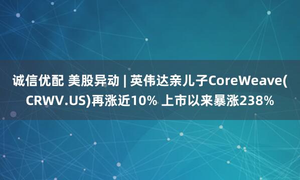 诚信优配 美股异动 | 英伟达亲儿子CoreWeave(CRWV.US)再涨近10% 上市以来暴涨238%